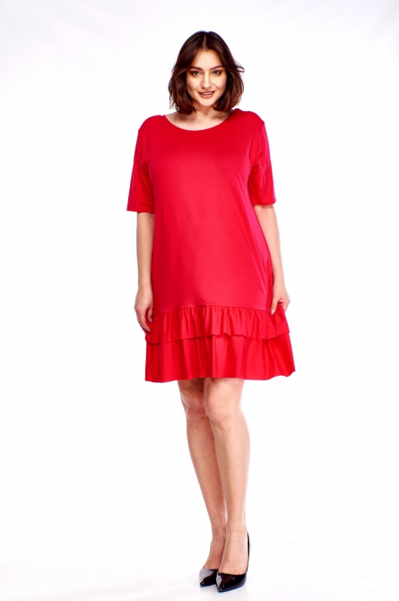 sukienka plus size z falbaną czerwony